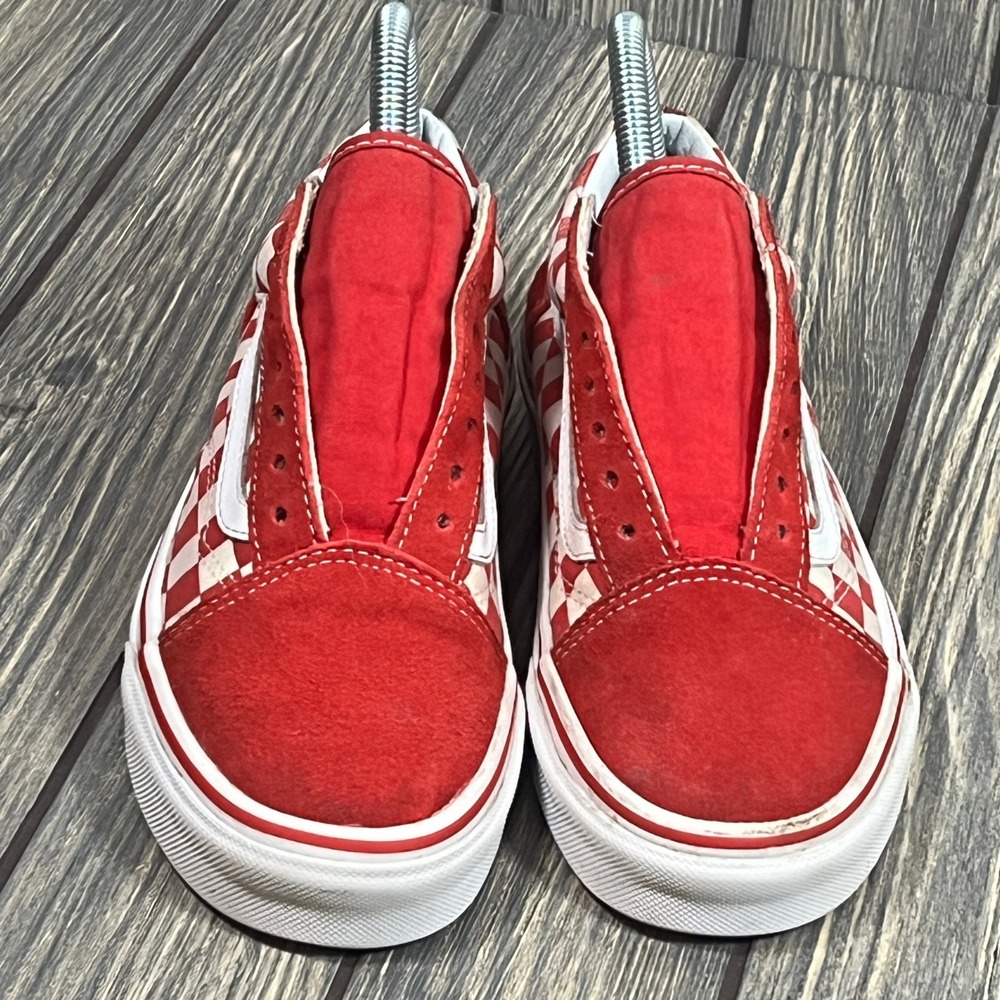 Vans Old Skool Sneakers Womens 6.5‎ Red Checkerboard Suede Canvas Skate Shoes - Picture 2 of 11